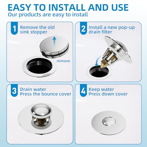 Bathroom Sink Drain Stopper - Pop Up Drain Stopper for Bathroom Sink - Bathroom Sink Hair Catcher Strainer,Chrome - color: Chrome, size: Drain Stopper