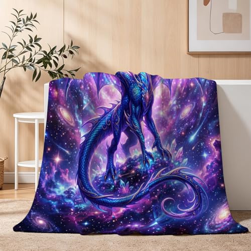 Cosmic Galaxy Dragon Blanket, Soft Flannel Fleece Throw 40" x 50" - color: Cosmic Galaxy Dragon, size: 40"x50"