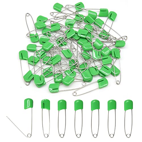 50 PCS Safety Pin 54mm/2.2in Baby Diaper for Cloth Plastic Head Baby for Diapers Stainless Steel Cloth with Locking Closures Nappy for Crafts（DT/Green） - color: Green