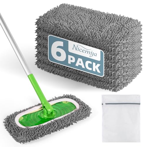 6 Pack Grey Reusable Chenille Mop Pads Fit for Swiffer Sweeper - color: 6 Pack Chenille Grey