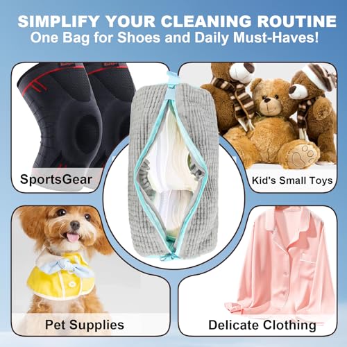 Shoe Washing Bag for Washing Machine, Reusable Laundry Bag for Sneakers, Socks, Gym Shoes Fast Wash, Travel, Dorm Room Essentials (Grey) - color: Grey