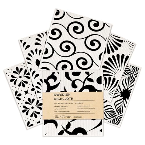 6 Pack Swedish Dishcloths Black White Kitchen Towels 09 - color: Multi 1527