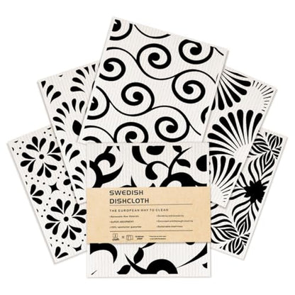 6 Pack Swedish Dishcloths Black White Kitchen Towels 09 - color: Multi 1527