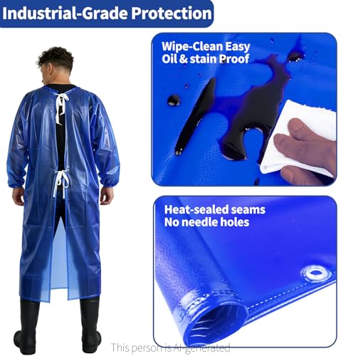 SUJAN Waterproof Smock Apron with Sleeves Chemical Resistant Coverall - color: Burgundy, size: L-XXL