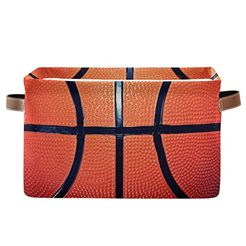 Canvas Basketball Storage Bin with Handles - Large Collapsible Cube Box for Home, Office, Bedroom Closet Shelves - 2 pcs - color: Basketball, size: 2 pcs