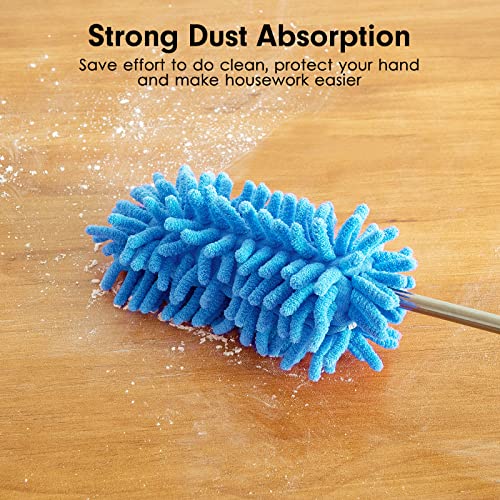 Duster for Cleaning, 10-29" Extension Pole, 2 Washable Heads, Blue - color: Blue, size: 2 Attachments