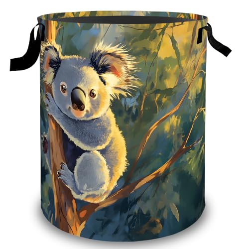 Cute Koala Laundry Basket Hamper, Organizer Bins Gifts for Women Kids, Dynamic Forest Animal Foldable Waterproof Clothes Hamper Handles Storage Bucket for Bedroom Bathroom Room Decor 19.7"x15.7" - color: Koala