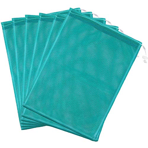 Frienda 6 Pieces Mesh Stuff Sack, 11 x 15 Inch Durable Nylon Drawstring Laundry Bag for Rinsing Beach Toys, Seashell Collecting, Mesh Bags and Travel(Turquoise) - color: Turquoise