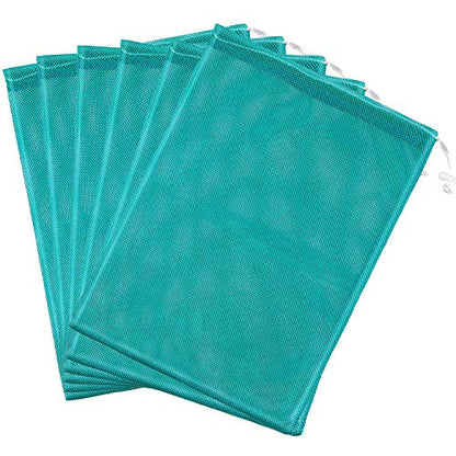 Frienda 6 Pieces Mesh Stuff Sack, 11 x 15 Inch Durable Nylon Drawstring Laundry Bag for Rinsing Beach Toys, Seashell Collecting, Mesh Bags and Travel(Turquoise) - color: Turquoise