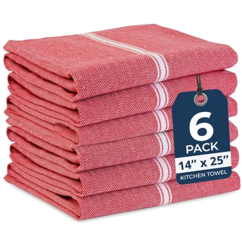 LANE LINEN Dish Drying Towels 100% Cotton Absorbent Lint-Free 6 Pack - color: 08: Red, size: 06 Pack