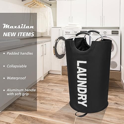 Maxsilan 90L Large Laundry Basket Bag, Collapsible Tall Hamper, Black - color: Black, size: 90L