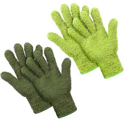 Patelai 2 Pairs Microfiber Gloves for plants Dusting Cleaning Glove Mittens House Cars Blinds Dusting(Olive Drab, Grass Green,Large) - color: Olive Drab, Grass Green, size: Large