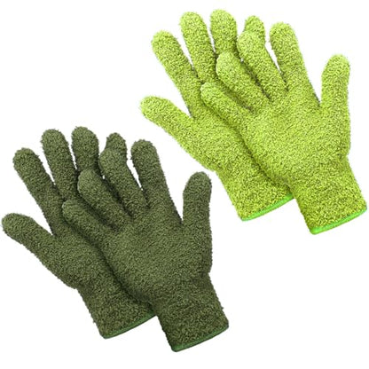 Patelai 2 Pairs Microfiber Gloves for plants Dusting Cleaning Glove Mittens House Cars Blinds Dusting(Olive Drab, Grass Green,Large) - color: Olive Drab, Grass Green, size: Large
