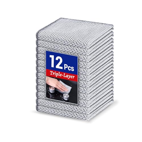 Wangjinpeng 12PK 3-Layer Non-Scratch Wire Dishcloths, 7.87 x 7.87 in - color: 12pcs Triple Layer Silver, size: 7.87x7.87-12pcs