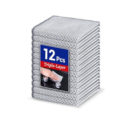 Wangjinpeng 12PK 3-Layer Non-Scratch Wire Dishcloths, 7.87 x 7.87 in - color: 12pcs Triple Layer Silver, size: 7.87x7.87-12pcs