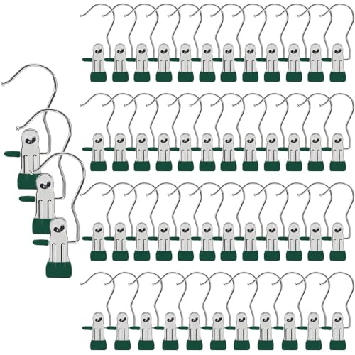 Hangers Clips,Stainless Multi Function Clip Hooks,Laundry Hanging Hooks Clips,Closet Hangers,Boot Clips， Hats Clips,Socks Clips,Pants Clips, Bras Clips (50, Dark Green) - color: Dark Green