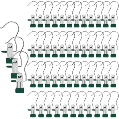 Hangers Clips,Stainless Multi Function Clip Hooks,Laundry Hanging Hooks Clips,Closet Hangers,Boot Clips， Hats Clips,Socks Clips,Pants Clips, Bras Clips (50, Dark Green) - color: Dark Green