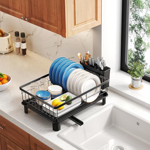 SNTD Dish Drying Rack for Small Kitchen Counter, 11" W x 15" L, Black - color: Black, size: 11" W x 15" L