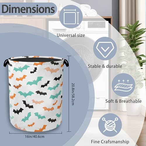 Colorful Bats Laundry Basket,Halloween Foldable with Handles Tote Bag Oxford Cloth for Bathroom Bedroom Dirty Clothes Storage Bucket 16" x 20.8" - color: Colorful Bats Halloween