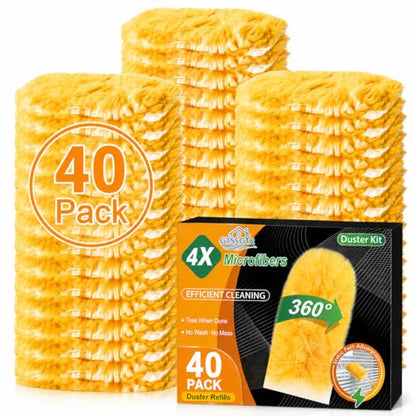 360° Duster Refills for Swiffer Duster, 40 Pack Heavy Duty Duster Kit for Cleaning with 4X Electrostatic,Compatible with Swiffer Handle Pet Hair, Blinds & Car Vents– Great Gift Set - size: 40 Count Refills