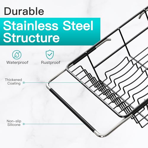 JASIWAY Black Dish Drying Rack in Sink with Drainboard and Utensil Holder - color: Black, size: For 12"-30"w Sink, with Drainboard