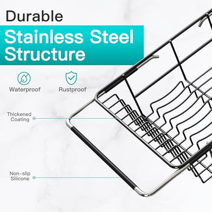 JASIWAY Black Dish Drying Rack in Sink with Drainboard and Utensil Holder - color: Black, size: For 12"-30"w Sink, with Drainboard