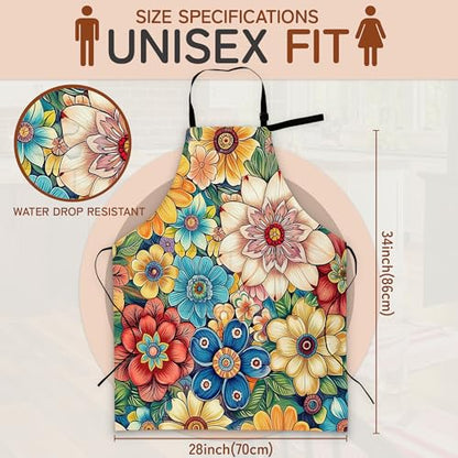Cooking Aprons for Men and Women,Adjustable Bib Chef Apron with 2 Pockets, Soft and Durability Kitchen Apron - color: Flower Cute Mandala Floral