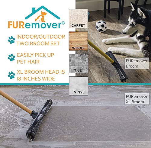FURemover Pet Hair Removal Rubber Broom, 60" Handle, 2-Piece Set - color: Furemover Original and Pro Broom Set