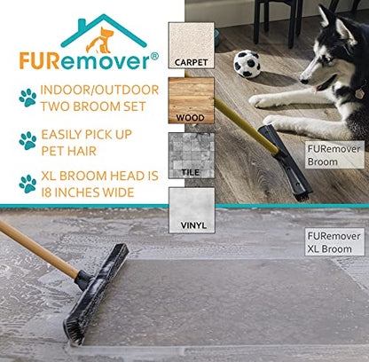 FURemover Pet Hair Removal Rubber Broom, 60" Handle, 2-Piece Set - color: Furemover Original and Pro Broom Set