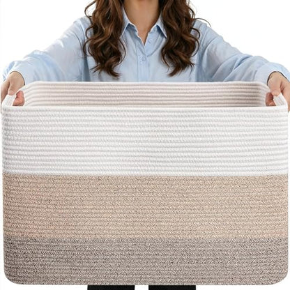 Extra Large Laundry Basket, 25"x16"x16" Rectangle Woven Basket - color: Gradient Brown/White, size: 108L