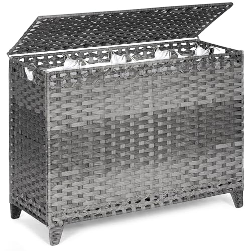 Laundry Hamper with 4 Removable Liner Bags, 176L Laundry Sorter with Lid - color: Gray, size: 176L-4 Section