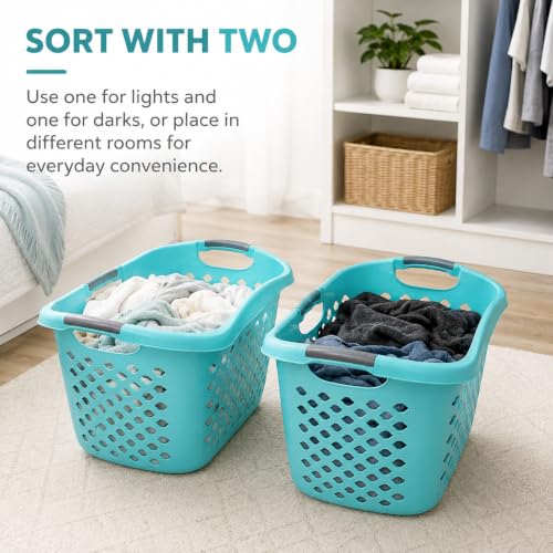 Teal Laundry Basket Set of 2 with 3 Handles, 9.3 Gal - color: Light blue 2pcs