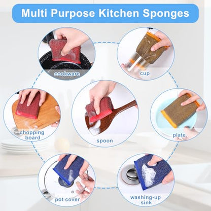 6 Pack Steel Wool Scrubber Sponges,Heavy Duty Stainless Steel Scouring Pads - color: 3 Colors