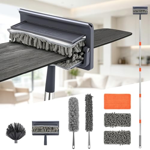 4 in 1 Fan Duster, Ceiling Fan Blade Cleaner with 76“ Long Handle - color: Gray