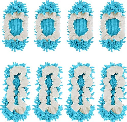 8 Pcs Mop Slippers Socks Floor Cleaning,Microfiber Shoe Covers dust Washable Reusable for Woman Man House Kitchen (Blue) - color: Blue
