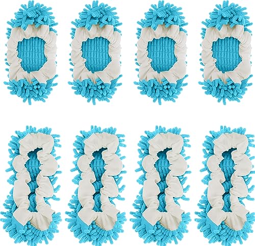 8 Pcs Mop Slippers Socks Floor Cleaning,Microfiber Shoe Covers dust Washable Reusable for Woman Man House Kitchen (Blue) - color: Blue