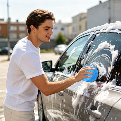 3-Pack Large Sponge, Kitchen Sponges, Handy Sponges, Cellulose Sponges, Dish Washing Sponge, Natural Sponge, Car Washing Sponge, Eco Friendly Sponge (Round, 4" X 4" X 2"), Blue - color: B-blue