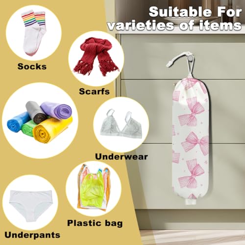 2Pcs Pink Bow Plastic Bag Holder, Wall Mount Grocery Bag Holder - color: multicolour 1321