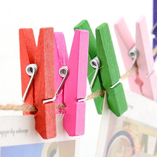 Wooden Clothes Pins, 100pcs 1.3Inch (3.5cm) 10 Colored Small Wooden Chip Clips with 33 Feet Jute Twine for Bag Clips Clothespin Bag Clothes Pin Heavy Duty Outdoor(Mixed Colored) - color: Mixed Colored
