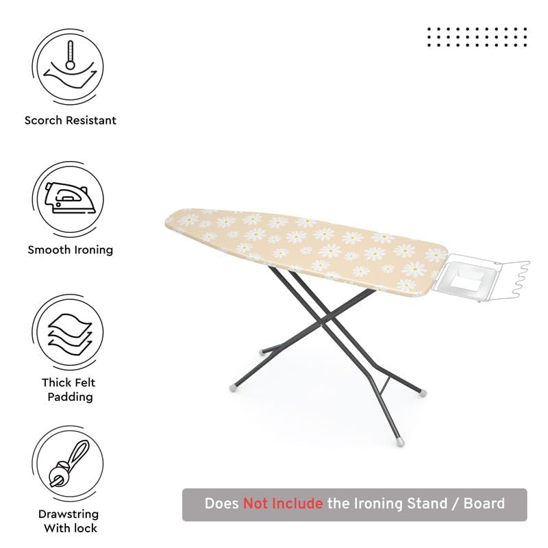 Encasa XO Ironing Board Cover and Pad 49"x18" Wide, Thick Felt - color: Daisy Beige, size: Wide (49"x18")