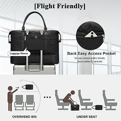 Large Travel Duffle Bag Carry on Weekend Bag with Shoes Compartment Gym Bags for Travel Women Men Waterproof Business Work Overnight Trips Sport Hospital Airplane Travel Essentials Black - color: A17-Black
