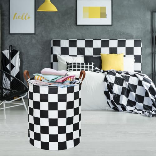 MAIZMZ Checkered Flag Canvas Storage Basket 63L Waterproof Laundry Hamper with Handles, Collapsible Racing Themed Organizer Bin for Boys Bedroom, Toys, Clothes, Gift Giving - color: MR2025917010