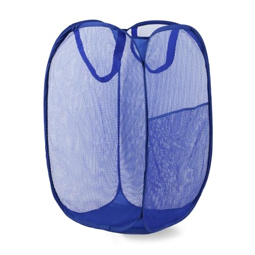 Pop Up Laundry Hamper, Mesh Laundry Basket Collapsible, Foldable Hamper for Travel and Storage (Blue) - color: Blue