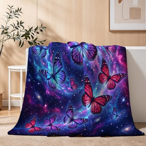 Cosmic Galaxy Butterfly Throw Blanket, Flannel Fleece 60" x 80" - color: Cosmic Galaxy Butterfly, size: 60"x80"