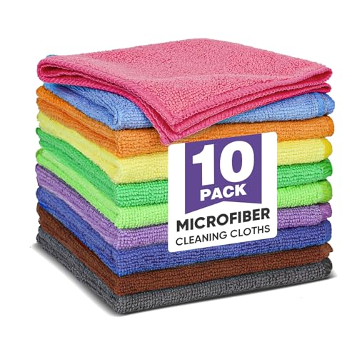 TEAWOO 10 Colors Microfiber Cleaning Cloths, 10 Pack Assorted Cleaning Rags - color: 10 Colors, size: 10P