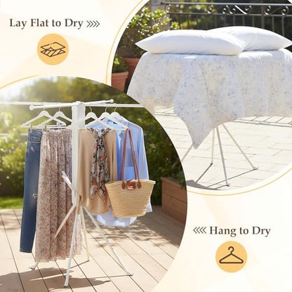 cjc Foldable Clothes Drying Rack, Extra Stable Heavy Duty Laundry Standing Dry Racks with 4 Retractable Drying Rods & 4 Shoe Racks, Space-Saving Collapsible for Indoor Outdoor White - color: White-4 Rods