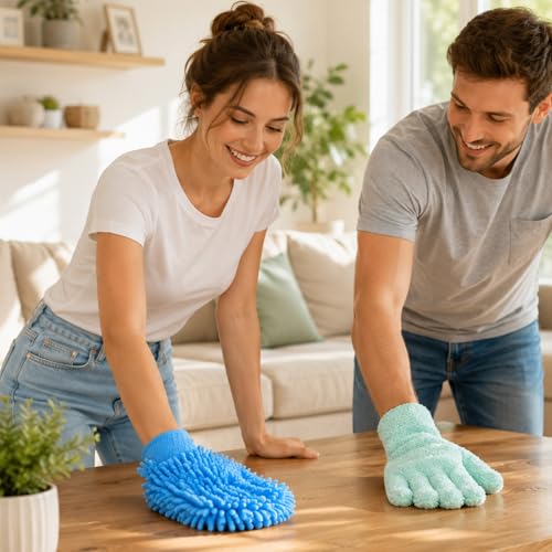 Skrfren 3 Pcs Microfiber Dusting Mitt Gloves for Plants Microfiber Gloves Washable Dusting Glove Dustings Cleaning Glove for House Cleaning Furniture Car Washing