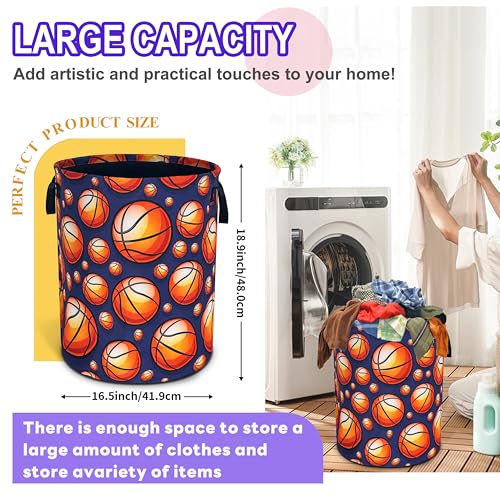 Basketball Laundry Basket Foldable Oxford Cloth Hamper 18.9 x 16.5 Inch - color: Basketball