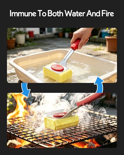 Steam Grill Brush Bristle Free, Grill Brush with Scraper, One-Fit-All for All Grate Type, BBQ and Teppanyaki Cleaning, Two Replaceable Heads