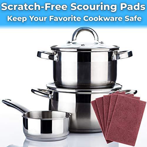 Heavy Duty XL Red Scouring Pads. 6x9 in 10 Pack of Scrubber Tools for Cleaning Stainless Steel Pots, Pans, Grills and Griddles. Extra Large Pad for Outdoor Use on Railings and Tiles. - size: 5 Count (Pack of 2)